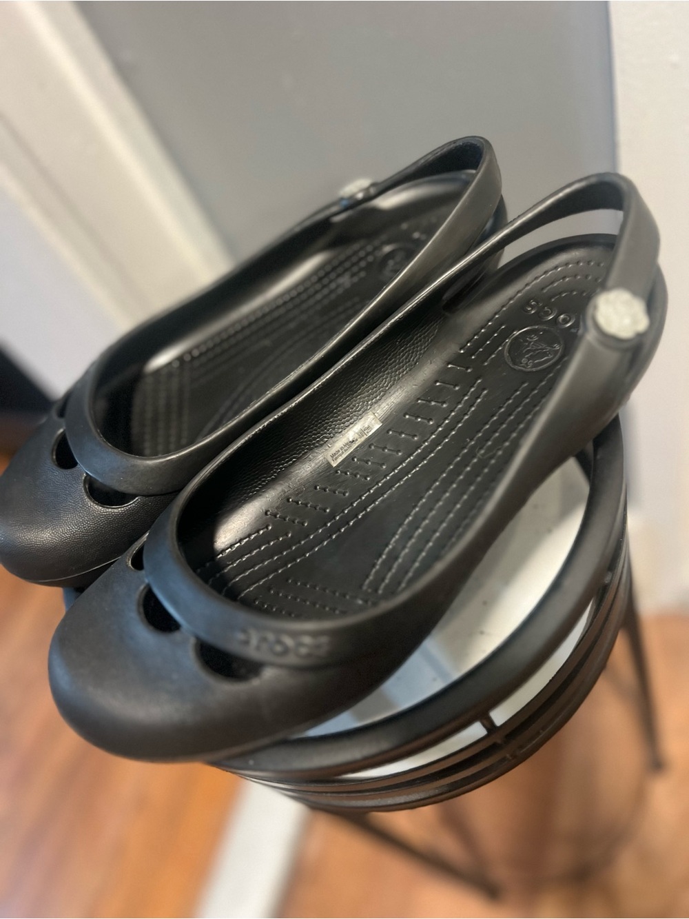 Crocs Size 9 Jayna Black Slingback Flat Slip On Shoes Sandals Croslite Ballet